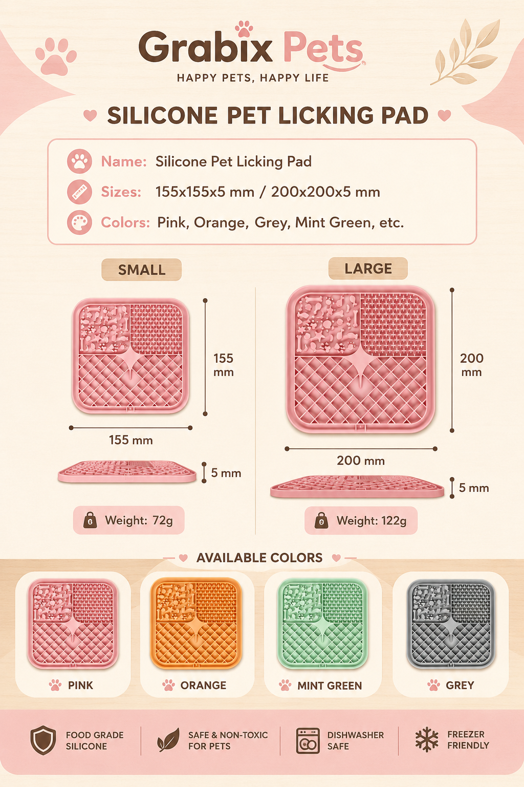 Grabix Pets Silicone Lick Mat for Dogs – Slow Feeder Enrichment Mat with Scraper & Cleaning Brush