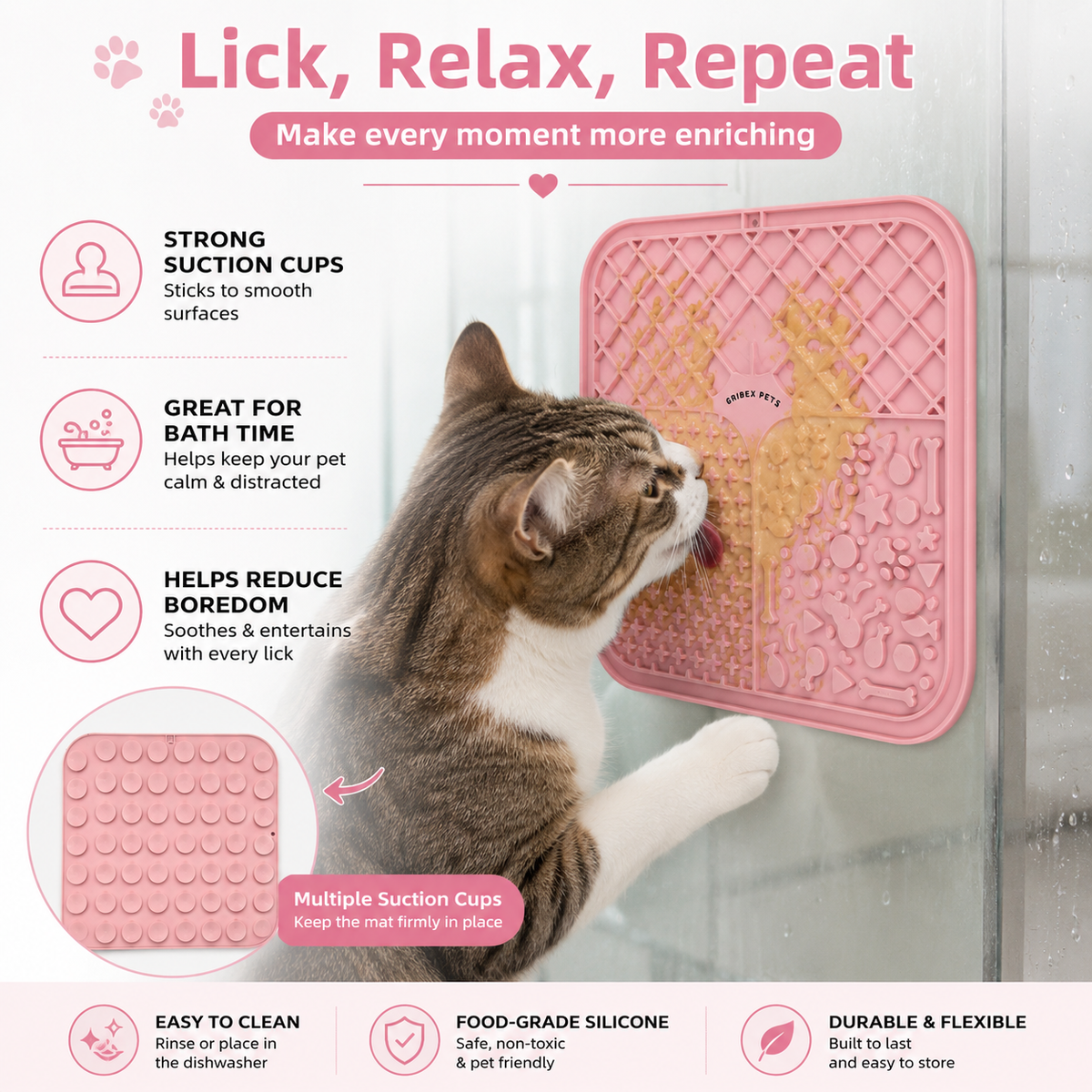 Grabix Pets Silicone Lick Mat for Dogs – Slow Feeder Enrichment Mat with Scraper & Cleaning Brush