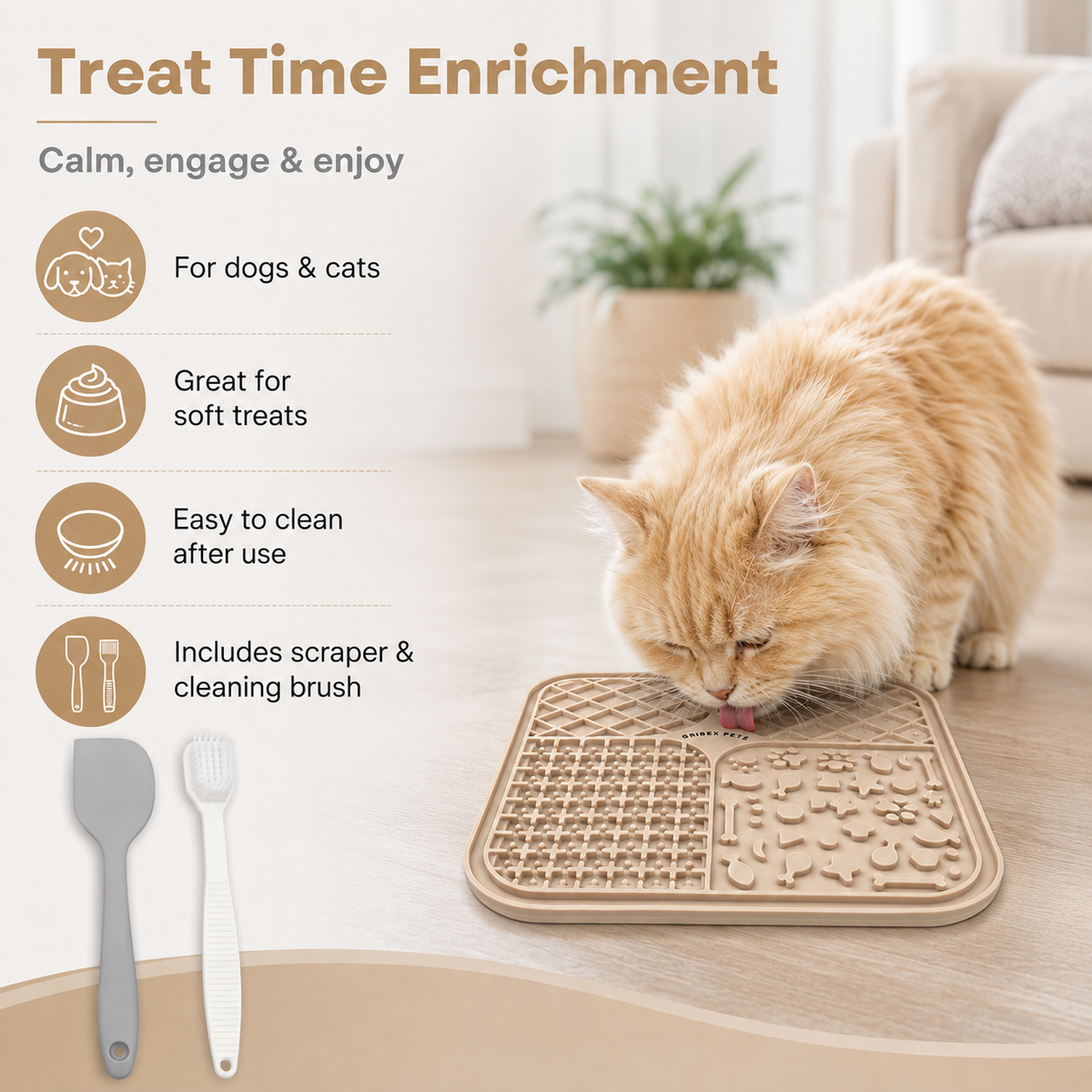 Grabix Pets Silicone Lick Mat for Dogs – Slow Feeder Enrichment Mat with Scraper & Cleaning Brush