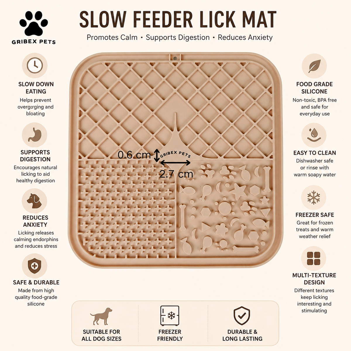 Grabix Pets Silicone Lick Mat for Dogs – Slow Feeder Enrichment Mat with Scraper & Cleaning Brush