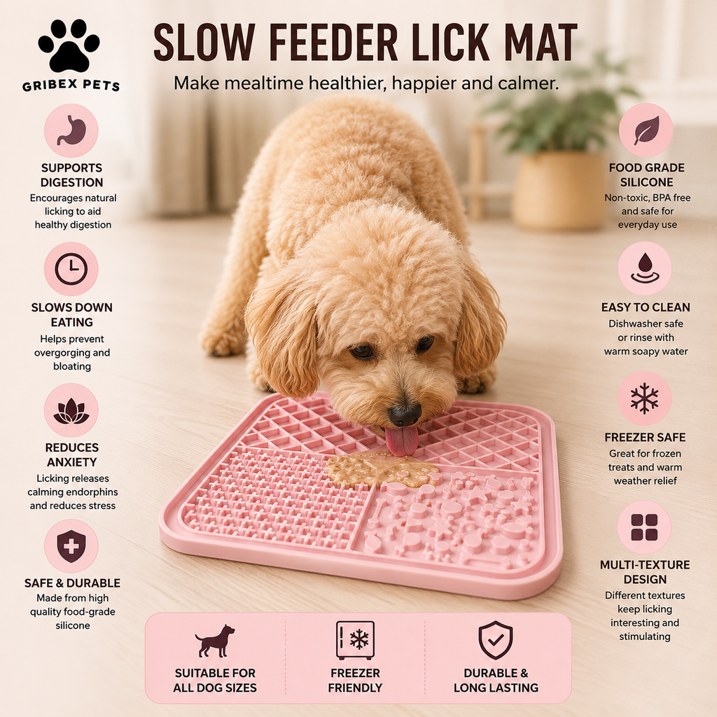 Grabix Pets Silicone Lick Mat for Dogs – Slow Feeder Enrichment Mat with Scraper & Cleaning Brush