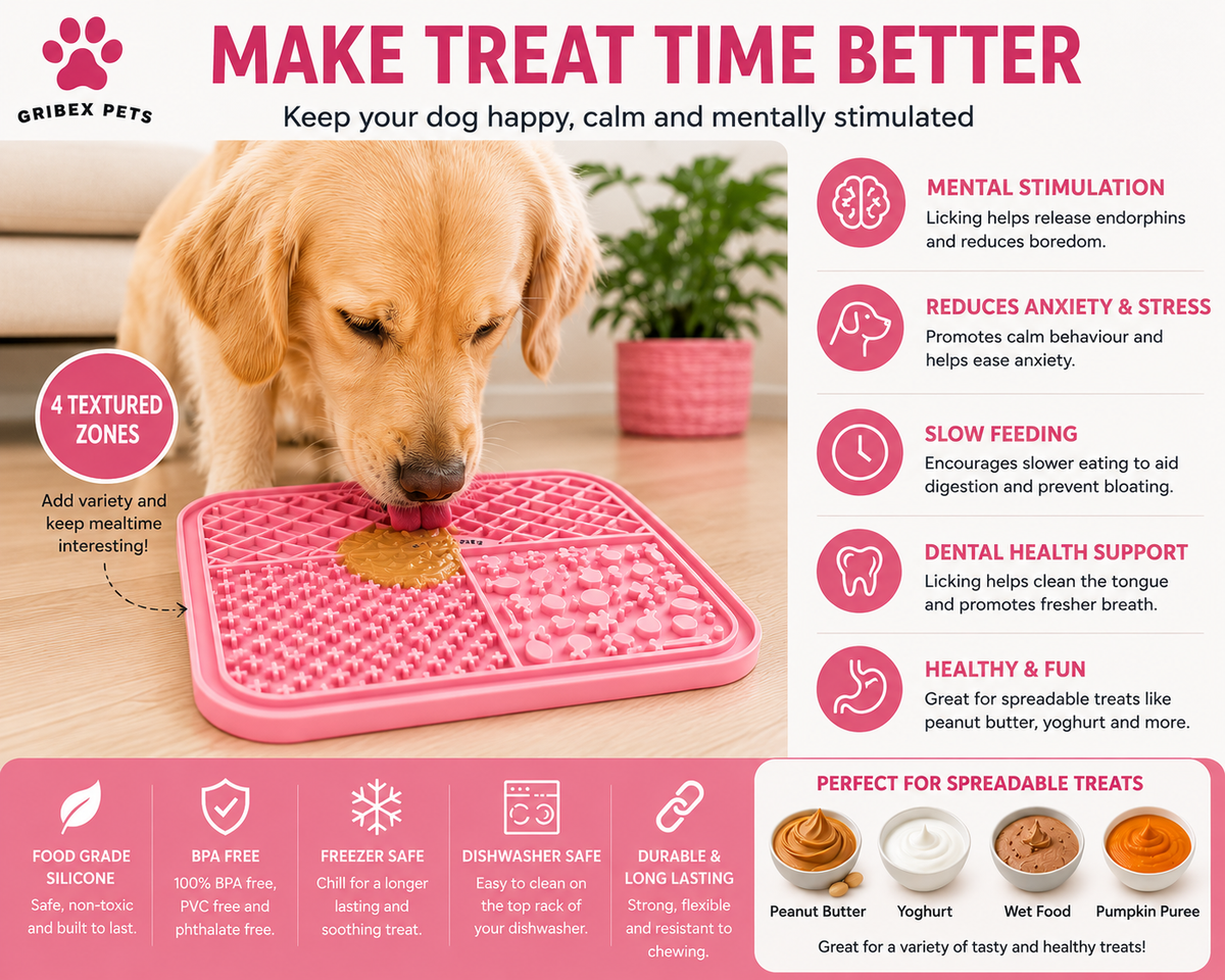 Grabix Pets Silicone Lick Mat for Dogs – Slow Feeder Enrichment Mat with Scraper & Cleaning Brush