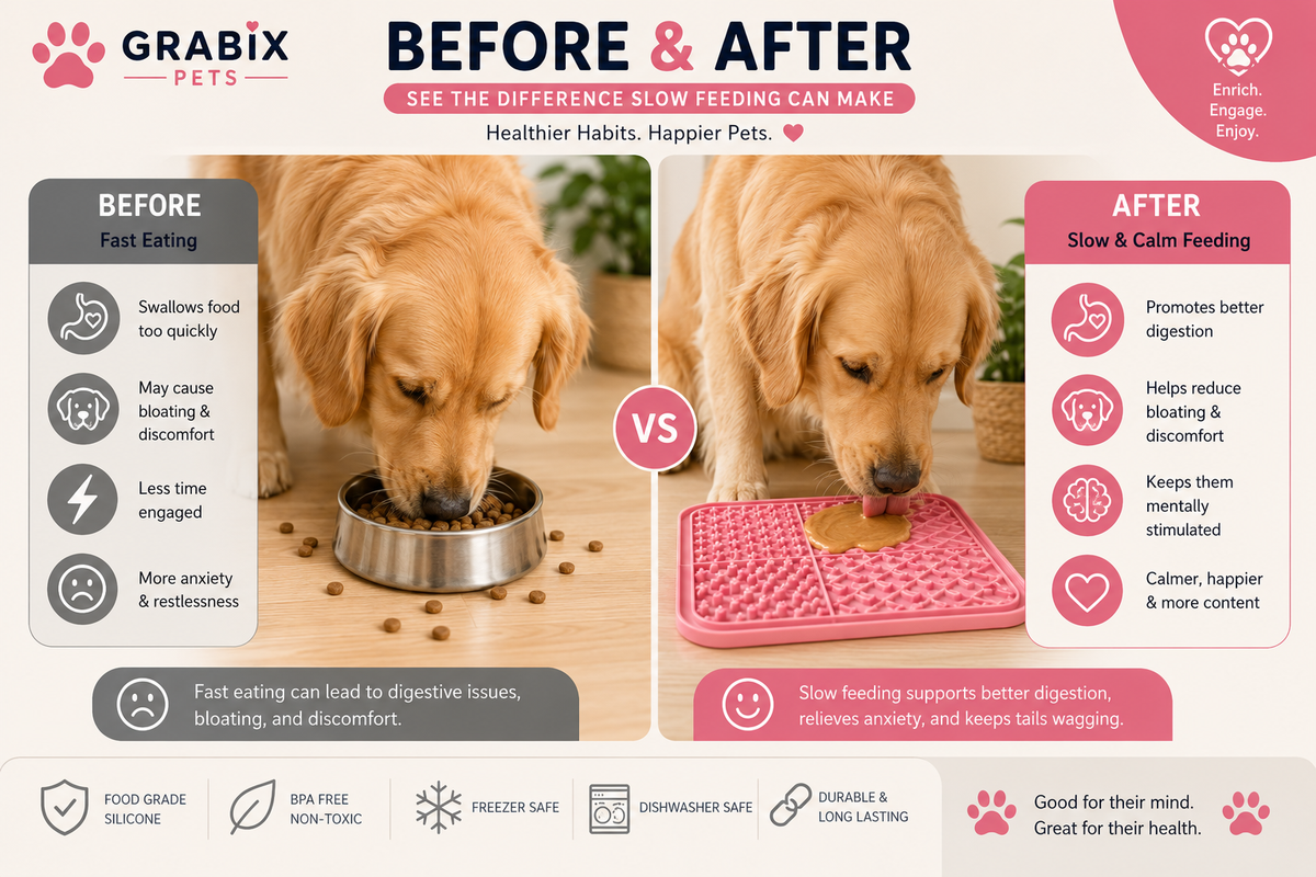 Grabix Pets Silicone Lick Mat for Dogs – Slow Feeder Enrichment Mat with Scraper & Cleaning Brush