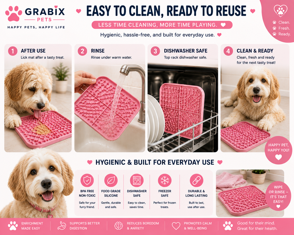 Grabix Pets Silicone Lick Mat for Dogs – Slow Feeder Enrichment Mat with Scraper & Cleaning Brush