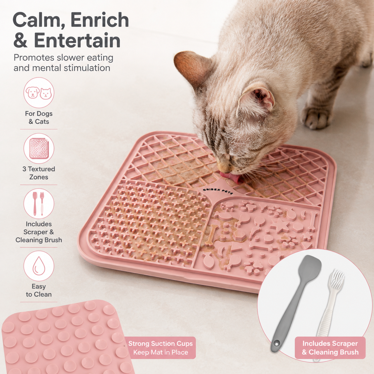 Grabix Pets Silicone Lick Mat for Dogs – Slow Feeder Enrichment Mat with Scraper & Cleaning Brush