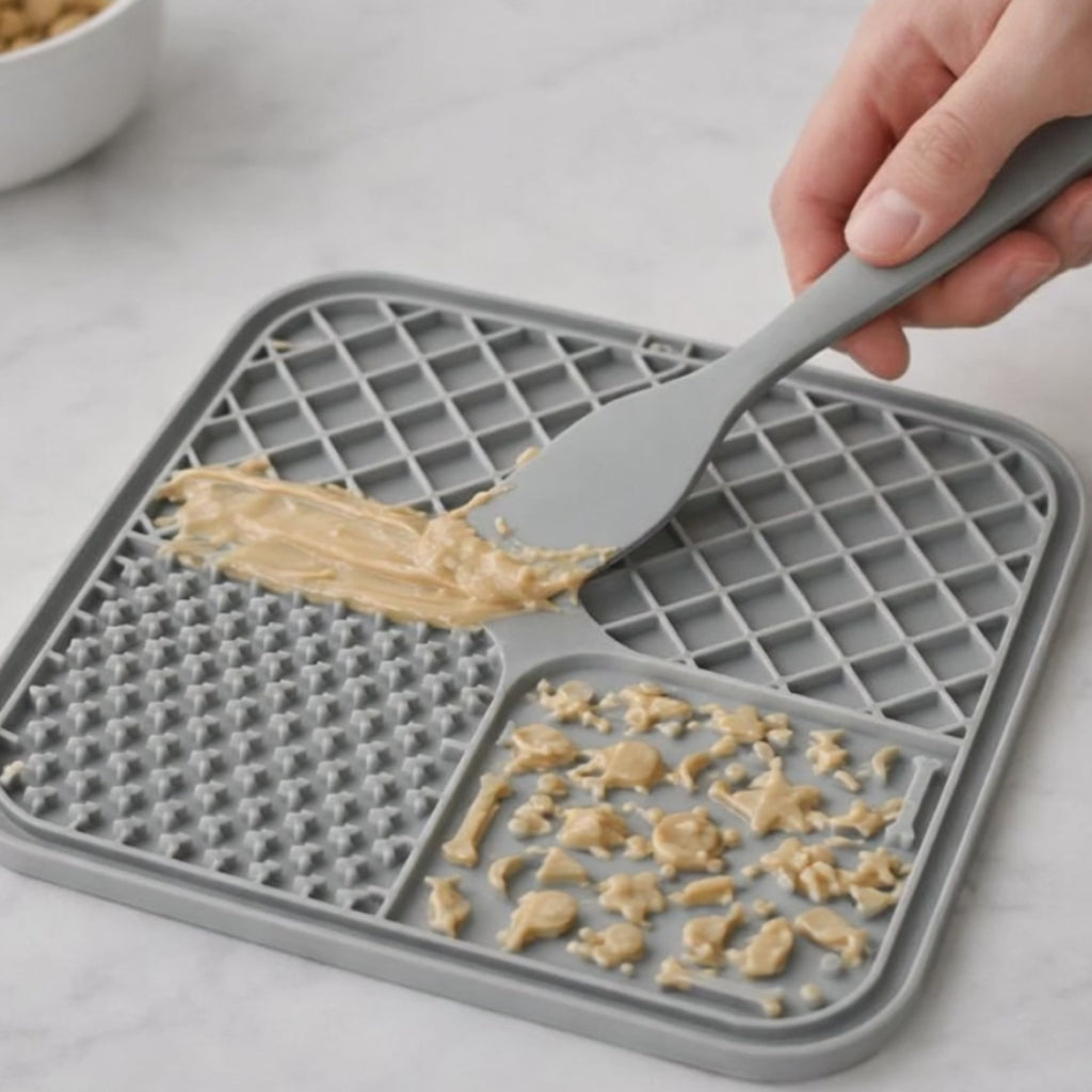 Grabix Pets Silicone Lick Mat for Dogs – Slow Feeder Enrichment Mat with Scraper & Cleaning Brush