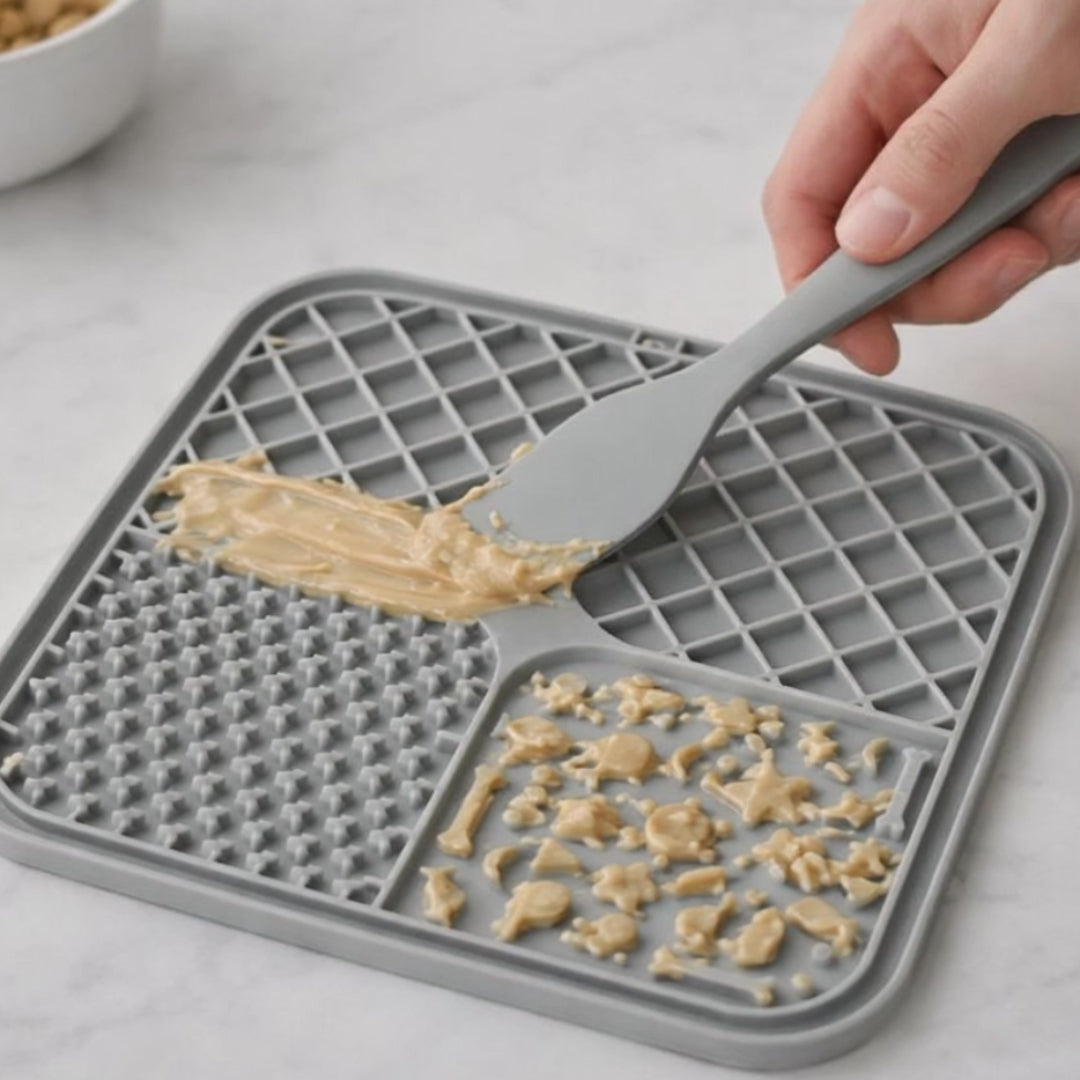 Grabix Pets Silicone Lick Mat for Dogs – Slow Feeder Enrichment Mat with Scraper & Cleaning Brush